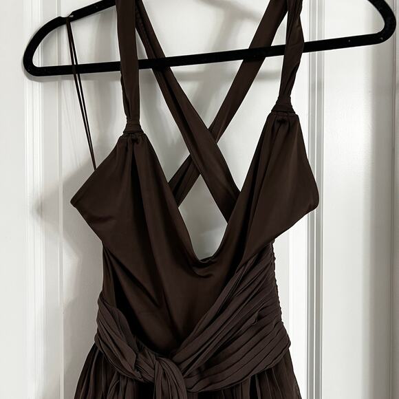 Free People Sola Pleated Tiered Wrapped Ethereal Maxi Dress | Double Espresso - Picture 5 of 15